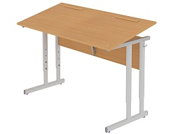Стол с наклоном столешницы 0-35° школьный 2-местный 3-5 г/р регулируемый (бук, м/к серый, плоскоовальная труба)