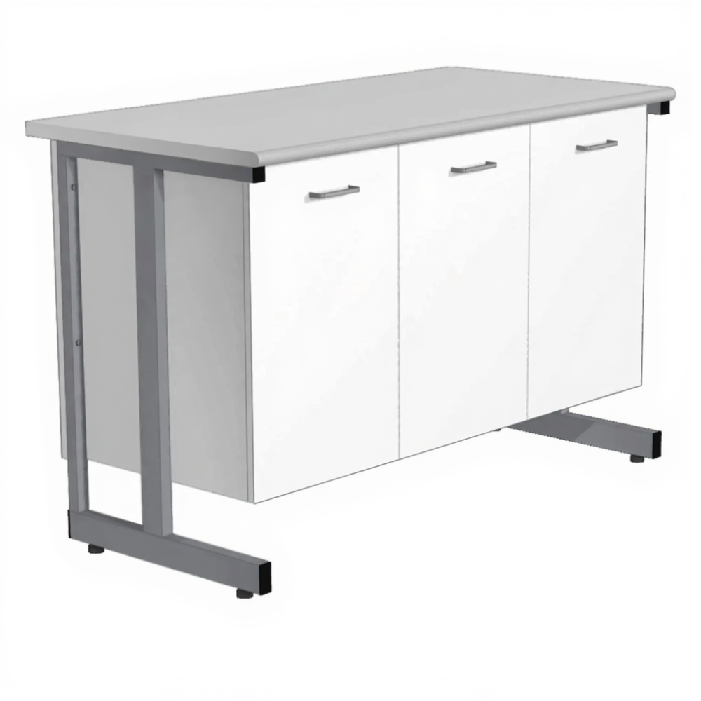 Стол-тумба СЛ-212 «Премиум» (корпус металл белый, столешница постформинг серый, каркас серый)