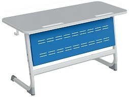 Стол 2-местный школьный 3-5 г/р "Логика" с наклоном столешницы 0-15° и перфорированным экраном (серый/синий, м/к белый)