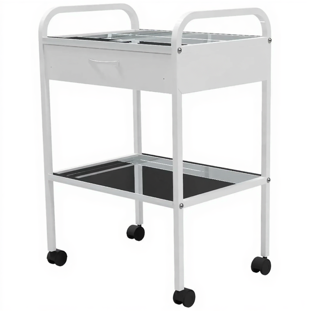 Столик медицинский инструментальный СМИ-02-01 (полки нерж. сталь, колёса серая резина)