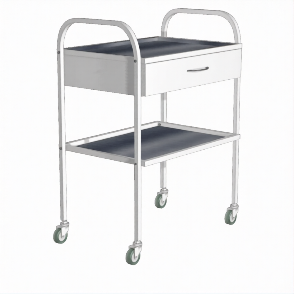 Стол инструментальный (колеса резина) с ящиком СИя-2н (каркас белый)