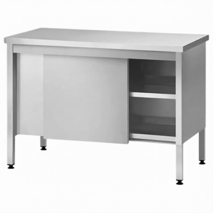 Стол производственный закрытый СПЗп 860х1000х600 «Profi Inox», двери-купе, полка сплошная