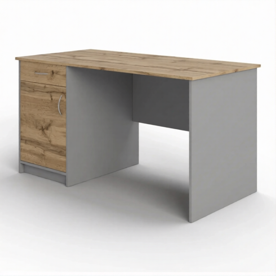 Стол рабочий СрТ-12 (1400х700х750) с тумбой (корпус ЛДСП серый, столешница ЛДСП дуб вотан)