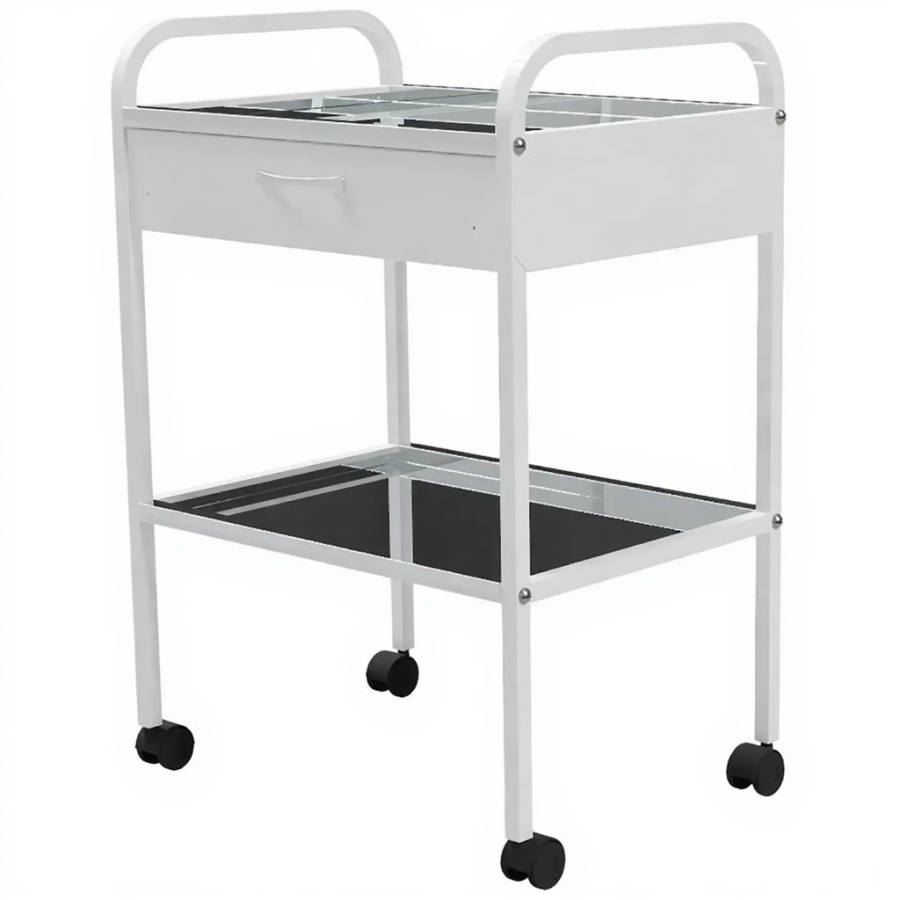 Столик медицинский инструментальный СМИ-02-01 (полки нерж. сталь, колёса серая резина)